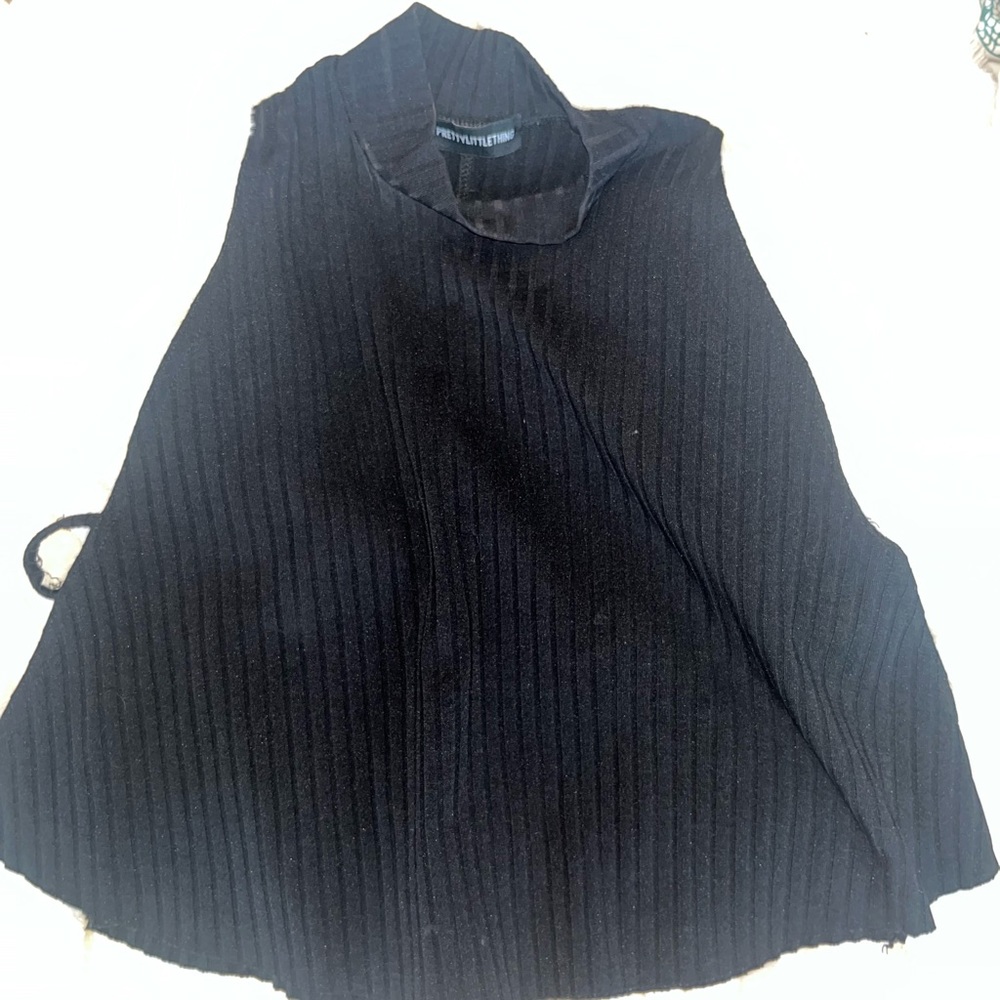 prettylittlething open sides black mock neck top